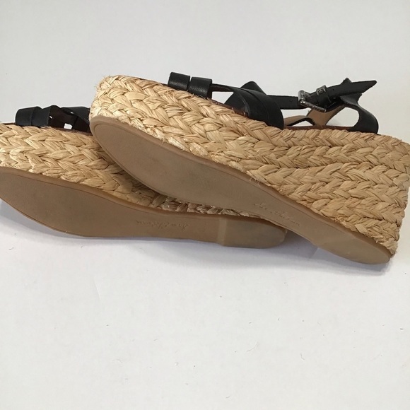 Sam Edelman raffia wedge platform black leather 9.5 new without tags NWOT - Picture 4 of 4